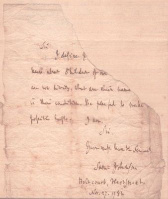 Letter from Samuel Johnson